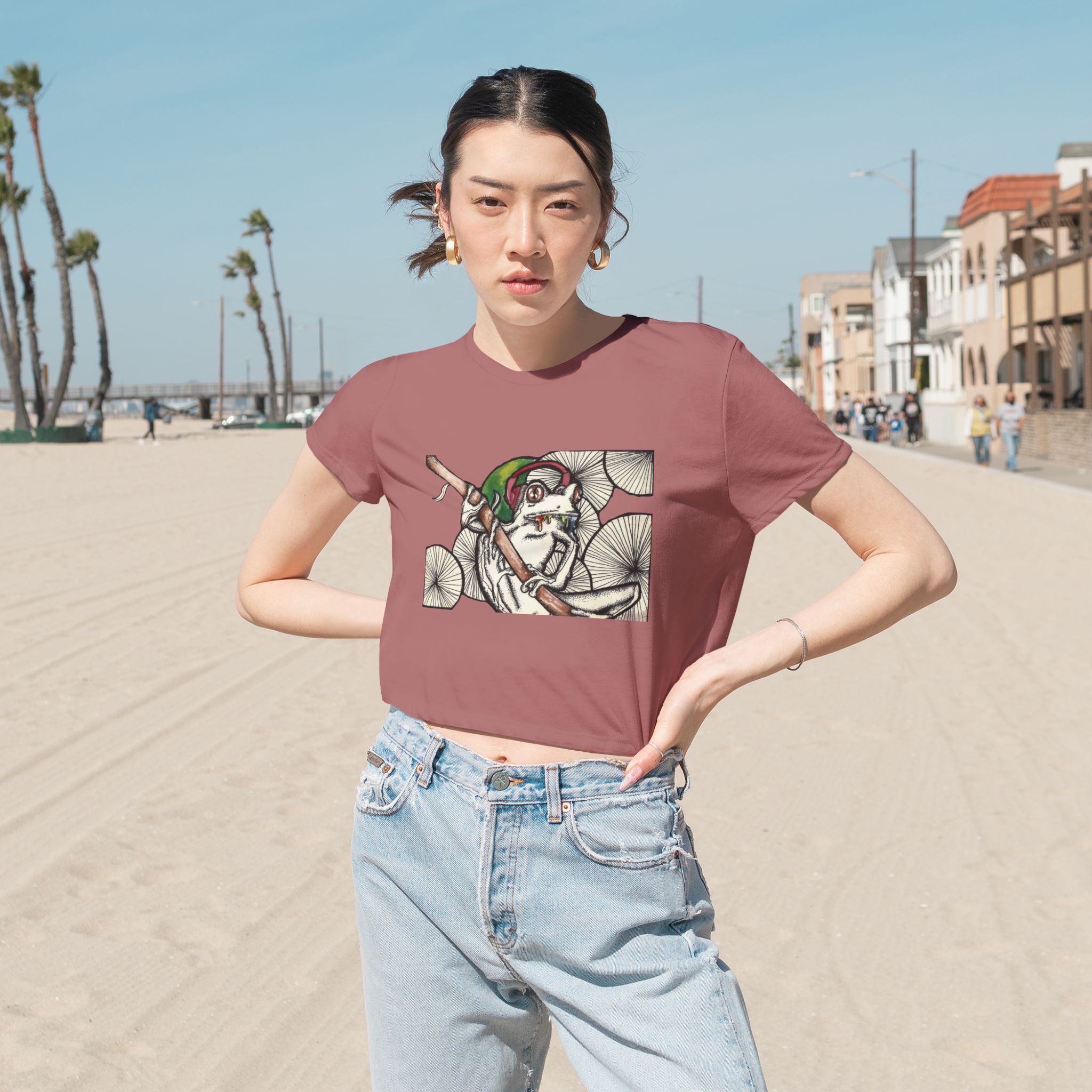 Cropped Tee - Trippy Frog Design - Image 8