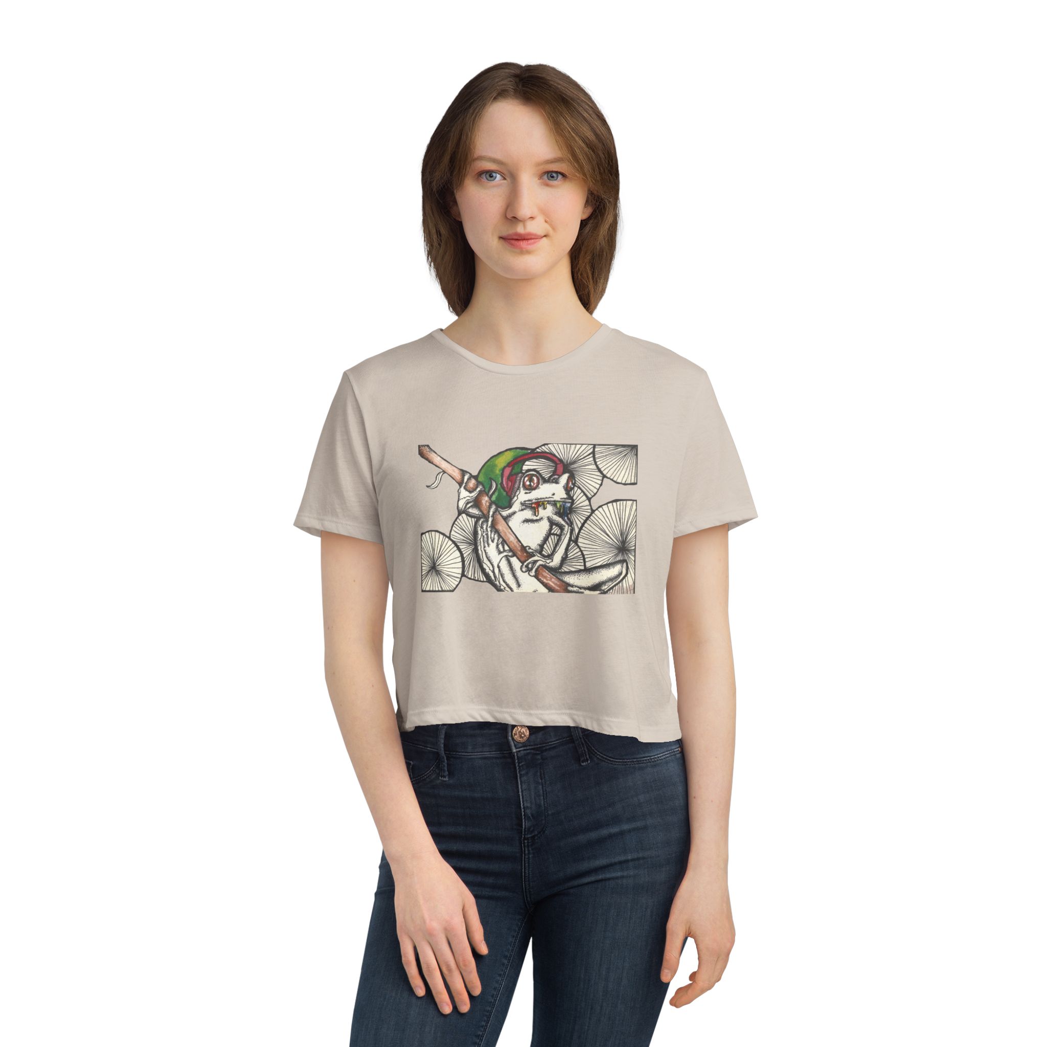Cropped Tee - Trippy Frog Design - Image 15