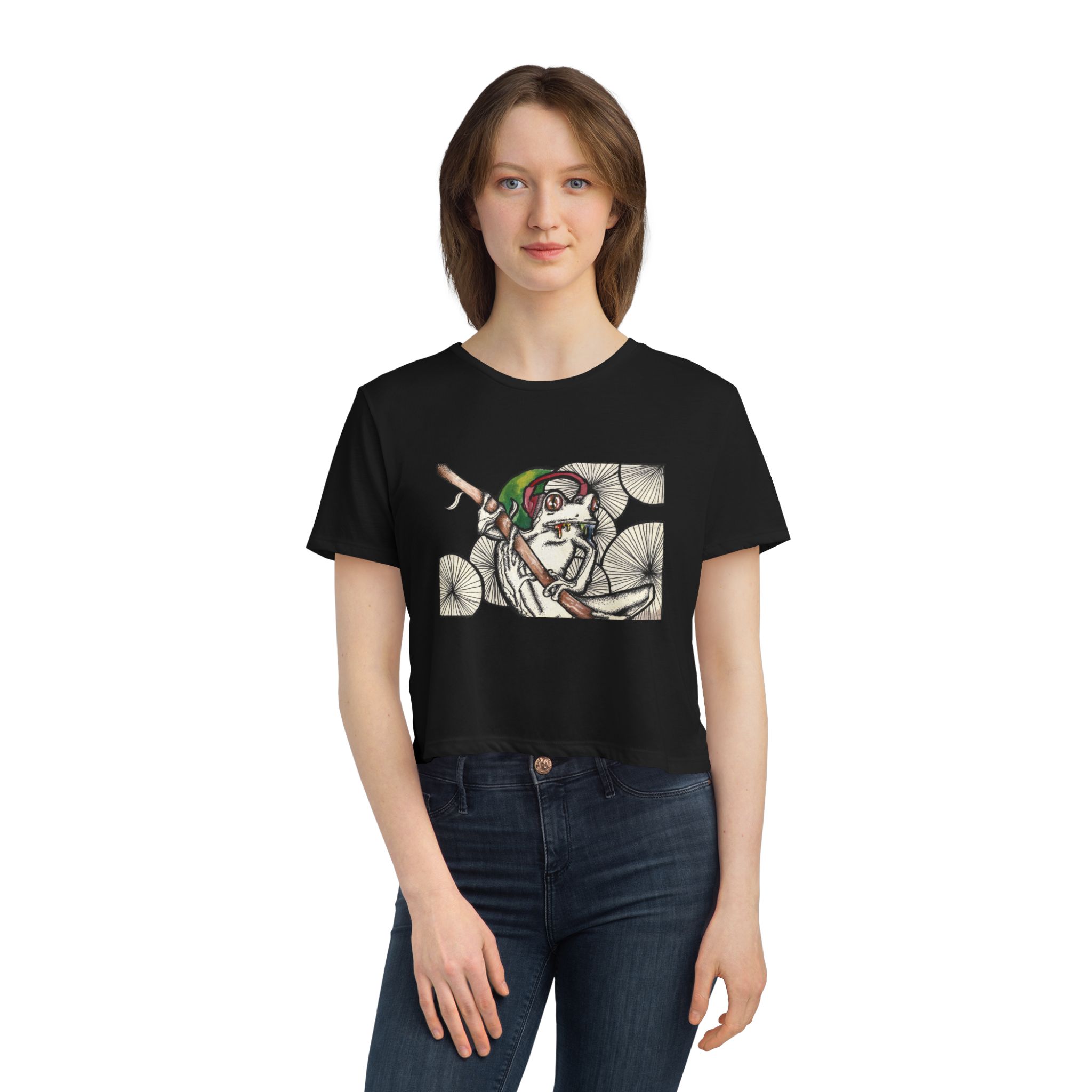 Cropped Tee - Trippy Frog Design - Image 11