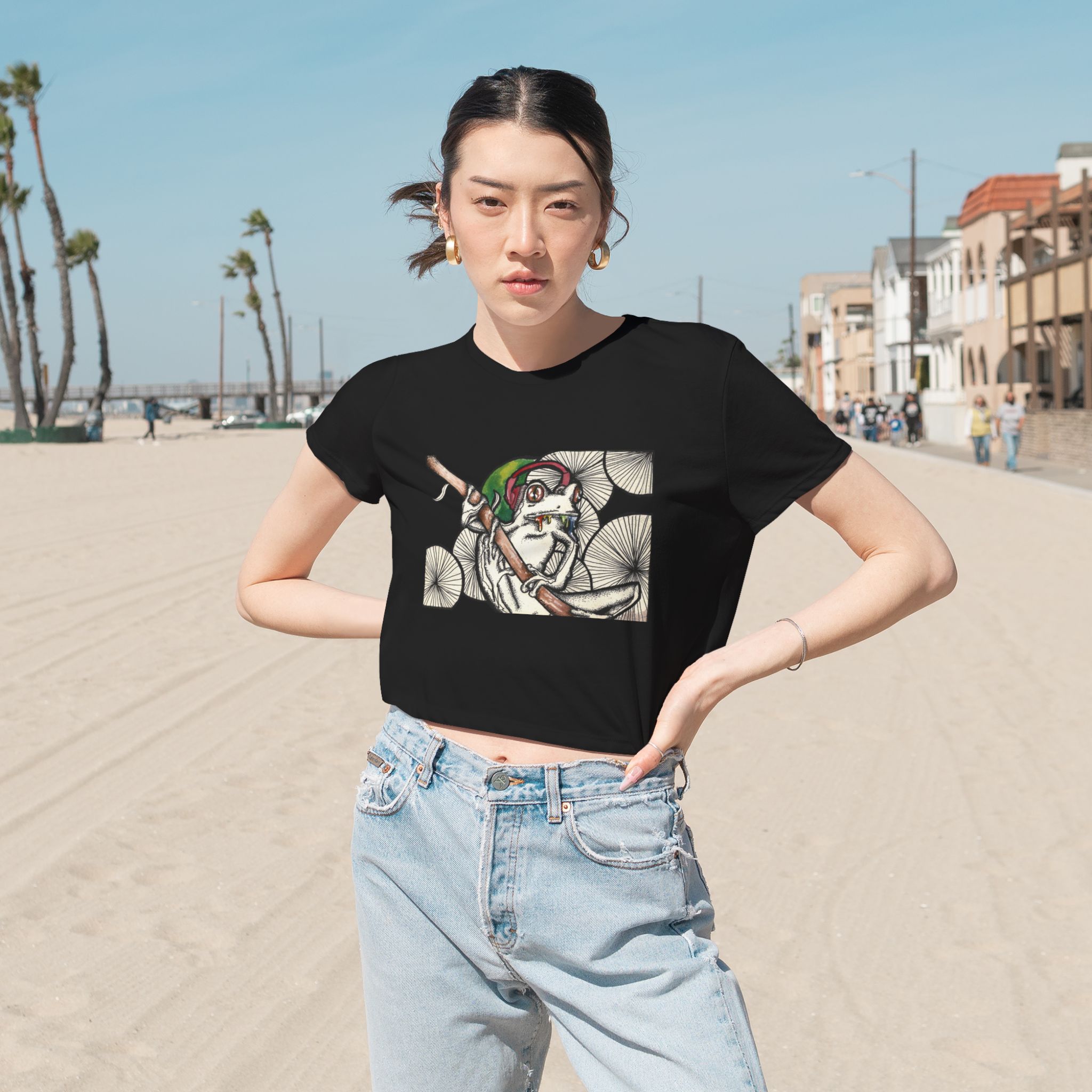 Cropped Tee - Trippy Frog Design - Image 12