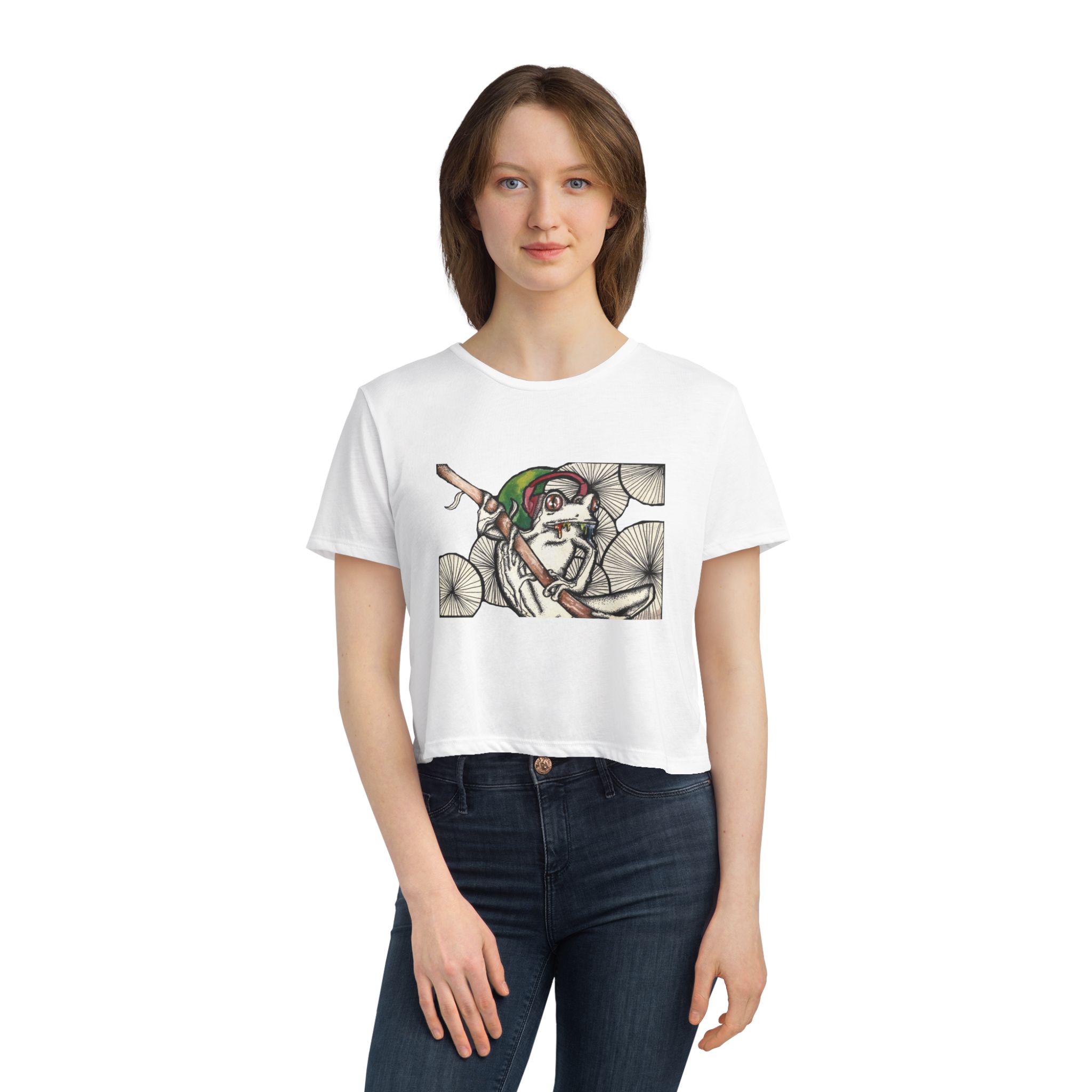 Cropped Tee - Trippy Frog Design - Image 3
